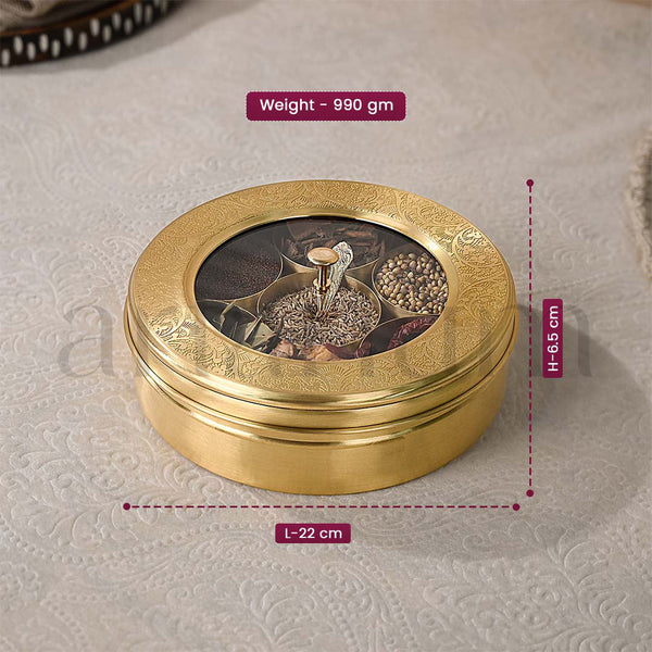 Brass Masala Box with See-through Lid