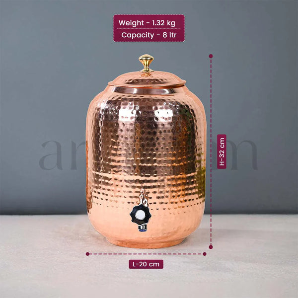 Antique Copper Water Dispenser With Lid (8 litres)