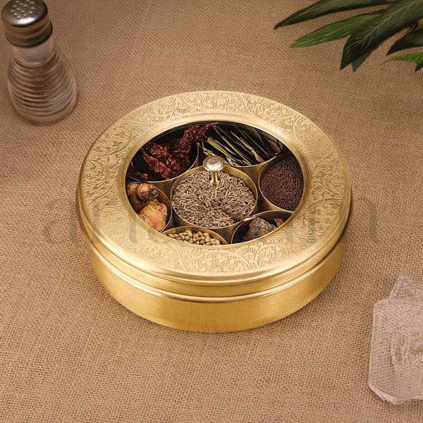 Brass Masala Box with See-through Lid