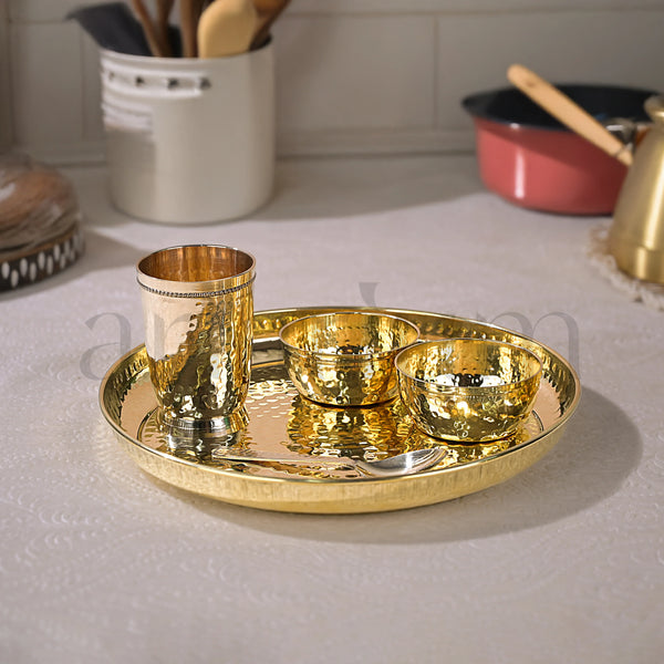 Brass Hammered thali set