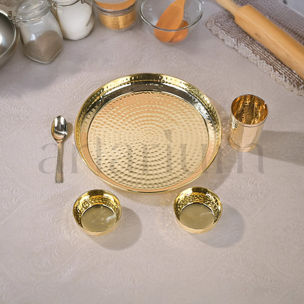 Brass Hammered thali set