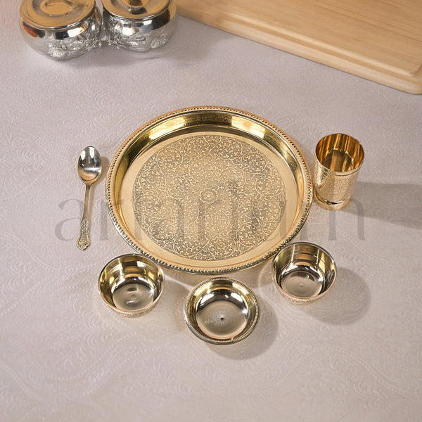 Brass Etching Dana Thali set - Set of 6