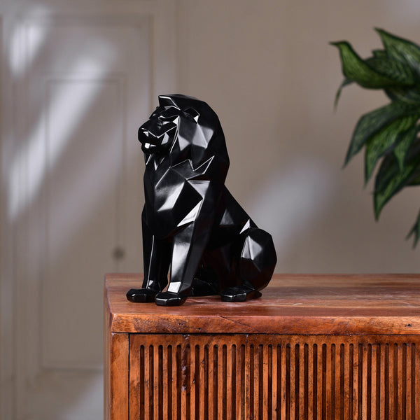 Stylized Geometric Sitting Lion Figurine