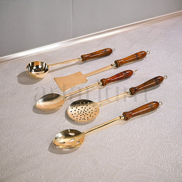 Premium Brass Ladle Set with Wooden Handles