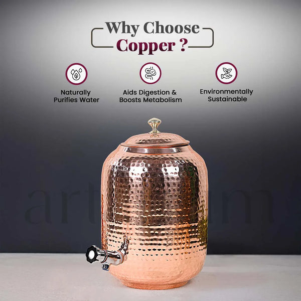 Antique Copper Water Dispenser With Lid (8 litres)